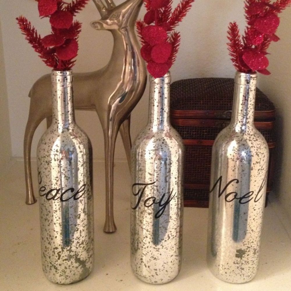 Mirrored Christmas Wine Bottle Set